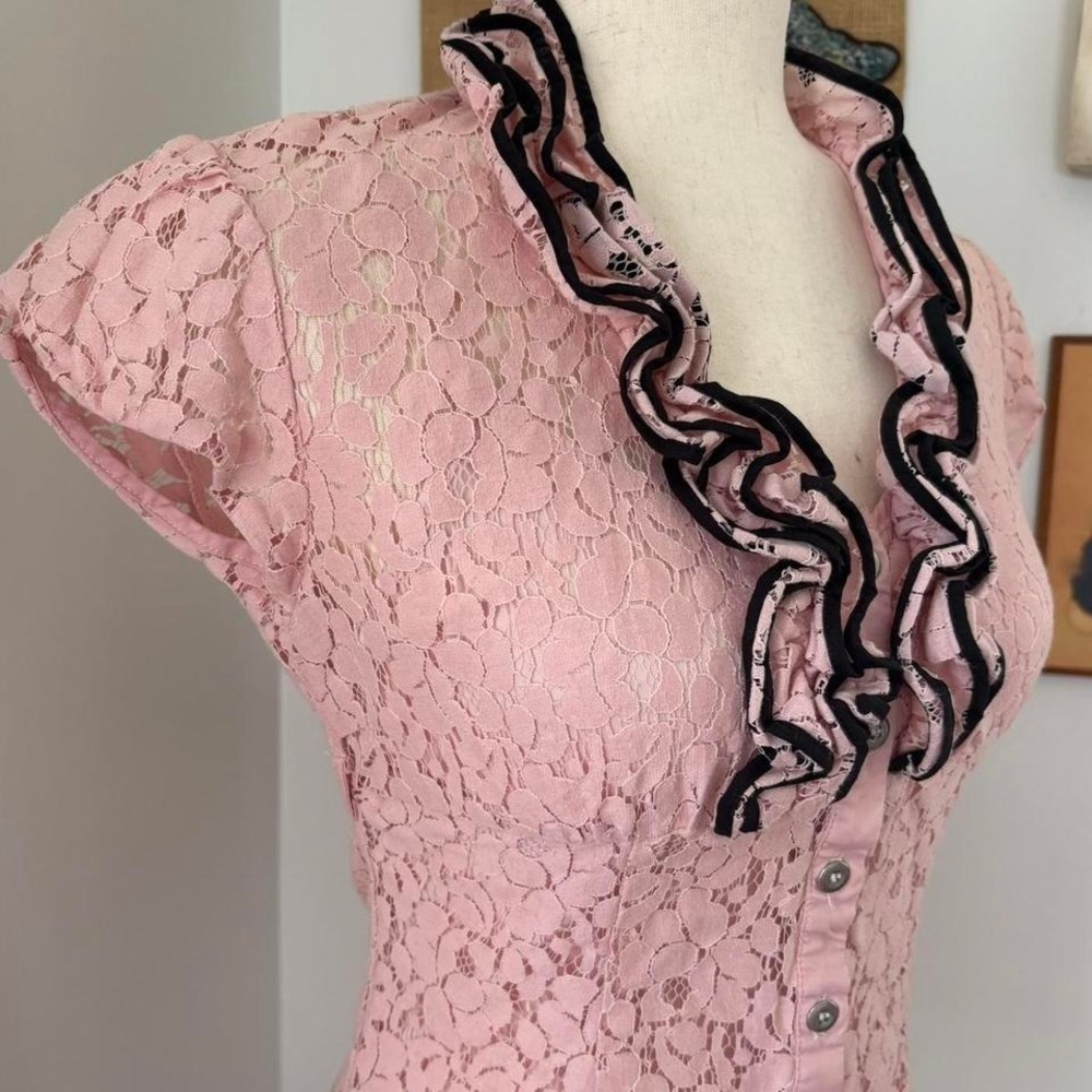Office Siren Y2K Ruffled Button-Down - Picture 3 of 6